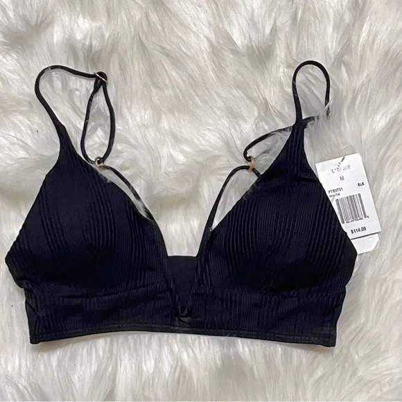 New L*Space Black Pointelle Siren Bikini Top - Picture 2 of 4